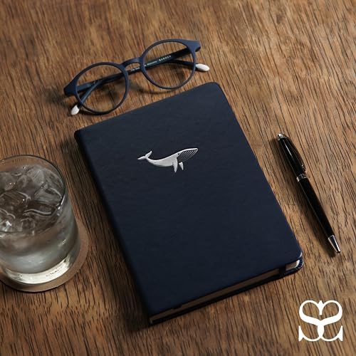 SETTINI Lined Journal, Ideal for Journaling - A5 Vegan Leather Notebook, 192 Archival-Quality Pages, QuillEase Bleed-Free Paper, Inner Pocket & Bookmark - Whale Gifts, Navy Whale