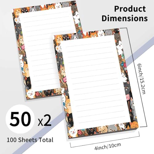 2 Pack Lined Sticky Notes 4x6 in, Cute Self-Stick Notepads with Lines, Large Memo Pads Strong Adhesive for Office, Home Colorful Cute Cats