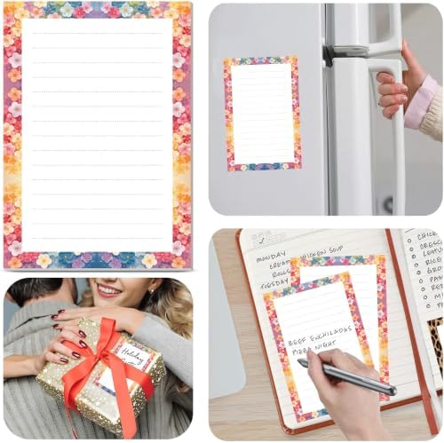 2 Pack Lined Sticky Notes 4x6 in, Cute Self-Stick Notepads with Lines, Large Memo Pads Strong Adhesive for Office, Home Colorful Small Flowers