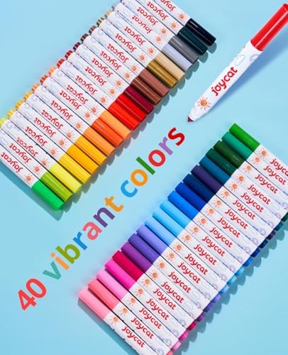JoyCat 40 Colors Washable Broad Line Markers for Kids with DIY Fabric Bag