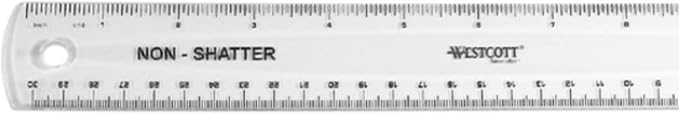 Westcott English and Metric Shatterproof Ruler, Clear, 12"