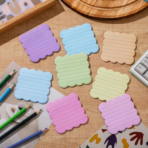 Eaasty 8 Pack Scalloped Sticky Notes Lined 3" X 3" Rainbow Memo Pads