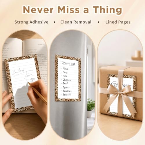 Lined Sticky Notes 4x6 in, 2 Pack Large Cute Notepads with Lines, Bright Post Memo Note Pads Big Rectangular Sticky Notes for Office Brown Luxury Leopard