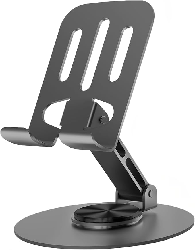 Universal Metal Cell Phone Stand, Multi-Angel Adjustable 360° Rotation Non-Slip Metal Phone Stand Compatible with iPhone 17 16 Pro Max and All Smartphones (Grey)