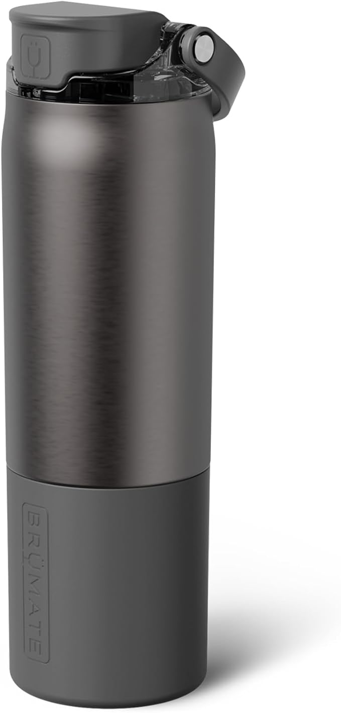 BrüMate Rise 25oz Water Bottle With 100% Leakproof Covered Silicone Straw | Insulated Stainless Steel Water Bottle | Cup-Holder Friendly | Fast Flow | Soft Sip Spout | BPA-Free (Black Stainless)