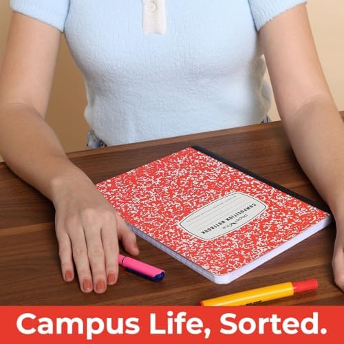 Paper Rite Assorted Marble Composition Notebook Wide Ruled (9.75x7.5 in), 100 Sheets | 200 Pages | For School, Office, Students, Teachers (5, Red)
