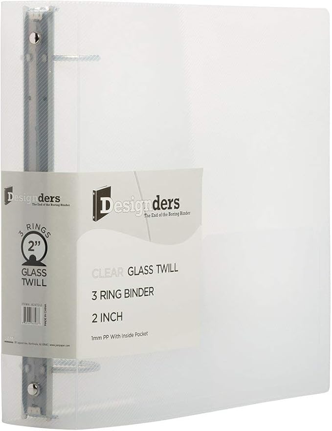 JAM PAPER Plastic 2 inch Binder - Clear 3 Ring Binder - Sold Individually