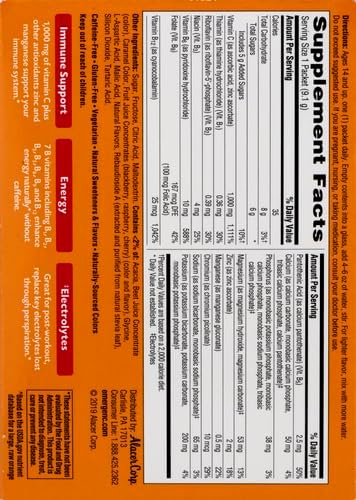 Emergen-C 1000mg Vitamin C Immune Support Powder Raspberry 30CT Includes Zinc, Manganese, 7 B Vitamins and Electrolytes for Back to School Essentials (Pack of 12)