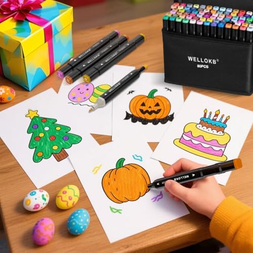 WELLOKB Alcohol Markers, 60 Colors Dual Brush Tip Permanent Art Markers for Drawing,for Adult Coloring, Alcohol, Based Ink Ideal for Book Painting and Card Making