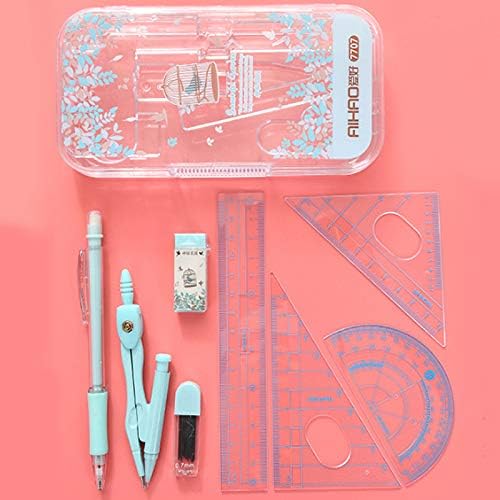 LABANCA 8 Pcs Compass Set with Protractor for Math Geometry Set Drawing Compass, Rulers, Pencil, Eraser Green