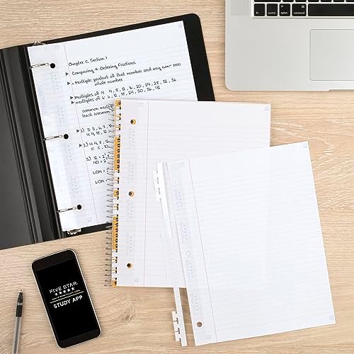 Five Star Insertable Loose Leaf Paper + Study App, Notebook Paper, College Ruled to Add Pages, Reinforced, 8.5 x 11, 75 Sheets per Pack (170015) (Pack of 12)
