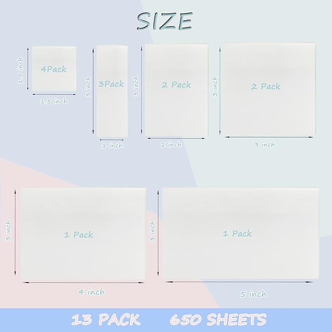 Transparent Sticky Notes 650 Sheets, Clear Sticky Notes, See Through Invisible Translucent Sticky Note for School, Office 13 Packs, (1.5"x1.5", 3"x1", 3"x2", 3"x3", 3"x4",3"x5")