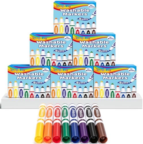 Washable Markers Bulk (48 Count, 6 Box), Broad Line Markers for Kids with Conical Tip, Assorted Colors, Drawing Essentials for School Classroom, Student Must Have for Coloring Book, Art Craft Supplies