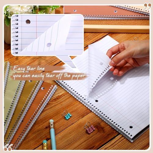 Teling 8 Pcs 1 Subject Spiral Notebook for Work College Ruled 8 x 10 1/2 Inch Spiral Journal Notebook 3 Hole Punched Paper Tear Line 70 Sheets Office School Study Supplies(Elegant Color,8 Pcs)