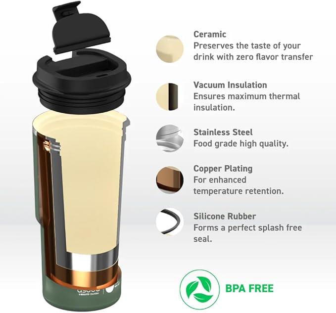 asobu 22oz Extra Large Ceramic-Lined Travel Mug with No Metal Taste-Keeps Flavors True - Double-Wall Vacuum Insulated Coffee Mug with Spill-Proof Pop-Open Lid for Hot Drinks