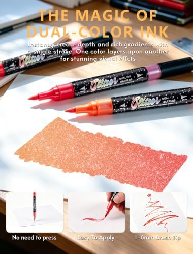 48 Colors 24 Pack Glitter Markers Pens Sparkle Markers Dual Brush Tip
