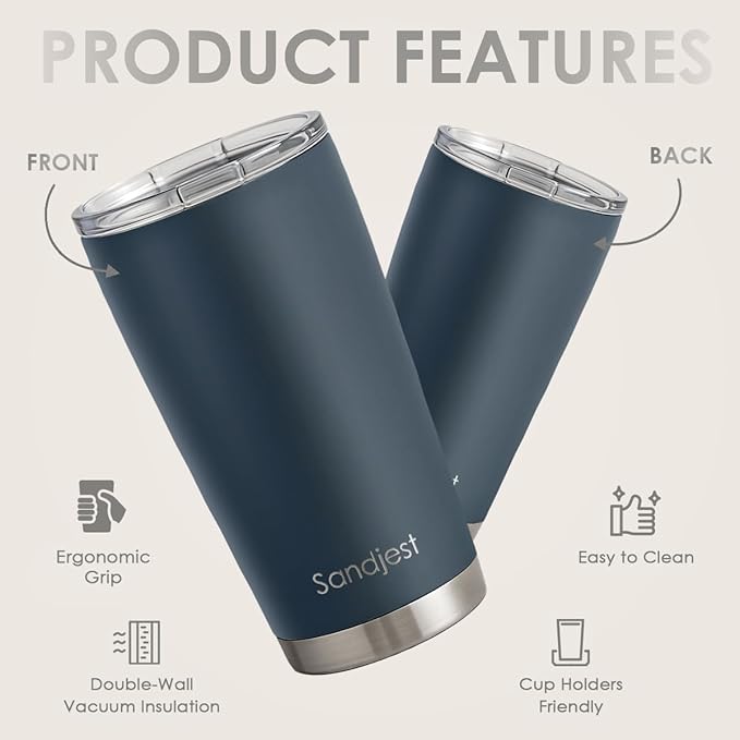 SANDJEST Stainless Steel Tumbler 20 oz, Double Wall Vacuum Insulated Mug with Lid, Travel Coffee Cup for Women Men Friends, Birthday Christmas (Deep Sea Blue)