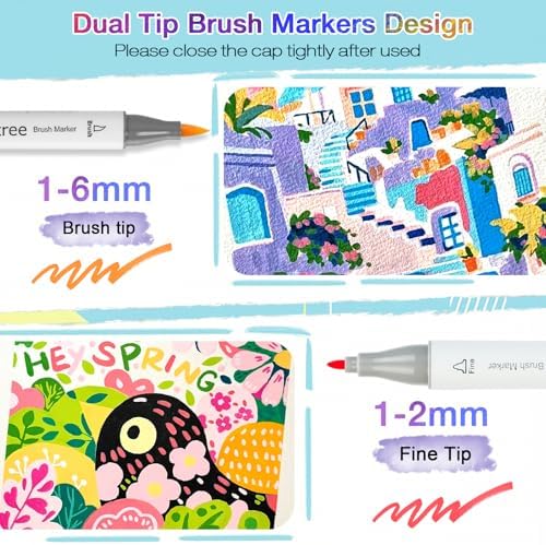 Taotree Alcohol Markers Brush Tip, 61 Pastel Colors Dual Tip Brush Markers