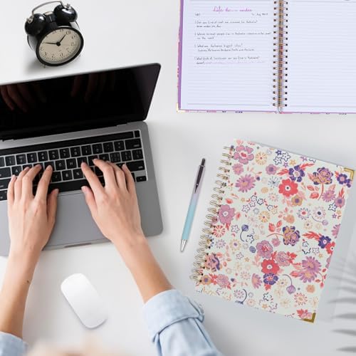 Hardcover Spiral Notebook 8.5" x 11" with Removable Dividers, 300 Pages 5 Subject College Ruled Notebook for Work with Tabs, A4 Spiral Journal for Women Men, School Students Note Taking, Purple Floral