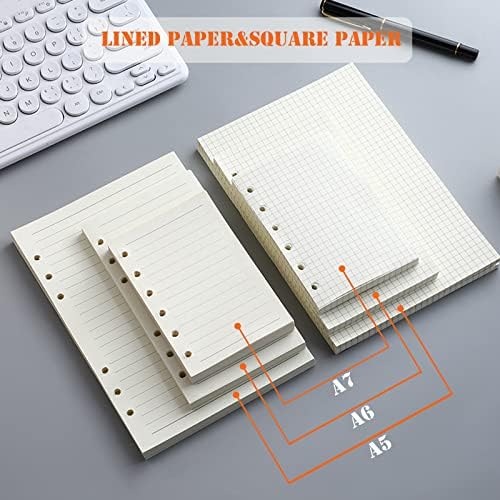 DY.2ten a6 6-Hole Binder Notebook Refills Set - 135 Sheets (270 Pages) Graph Paper + 2pcs Zipper Binder Pockets + 5 Pcs Dividers + Index Note Tabs + Ruler for Filofax a6