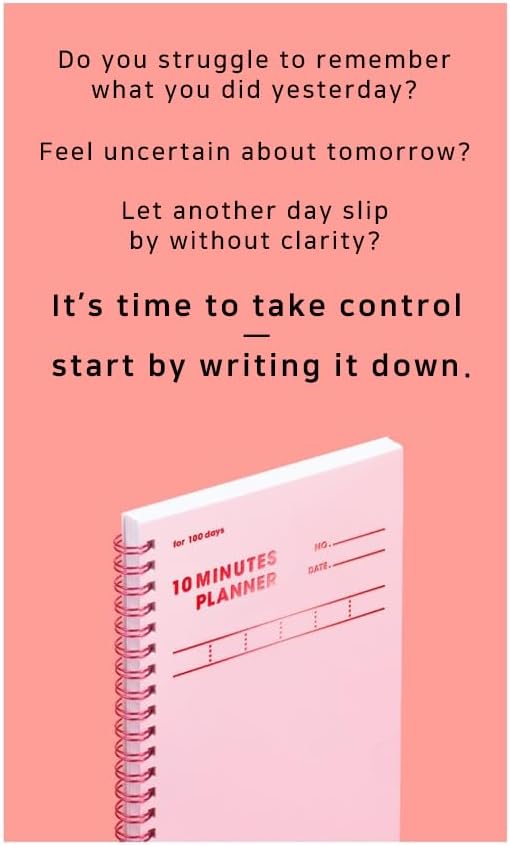 MOTEMOTE 10-Minute Planner 100 DAYS – Study Planner, Time-Blocking Productivity Journal, Spiral-Bound, Color Chip Edition (Rose Quartz)