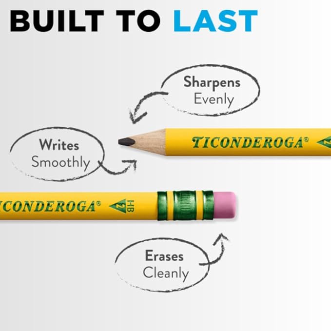 Ticonderoga My First Half-Size Wooden Pencils, Large Triangle-Barrel Pre-Sharpened #2 (HB) Short 4.5" Yellow Pencils with Erasers, Yellow, 12/Pack, Case of 72 Packs