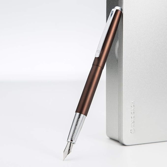 HongDian 525 Brown Metal Fountain Pen, Extra Fine Nib Classic Pen Includes Metal Pen Case and Refillable Converter