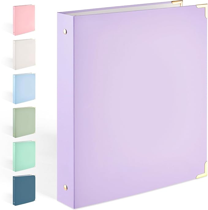 Sooez 3 Ring Binder 1 Inch with Metal Corner, Letter Size, Purple
