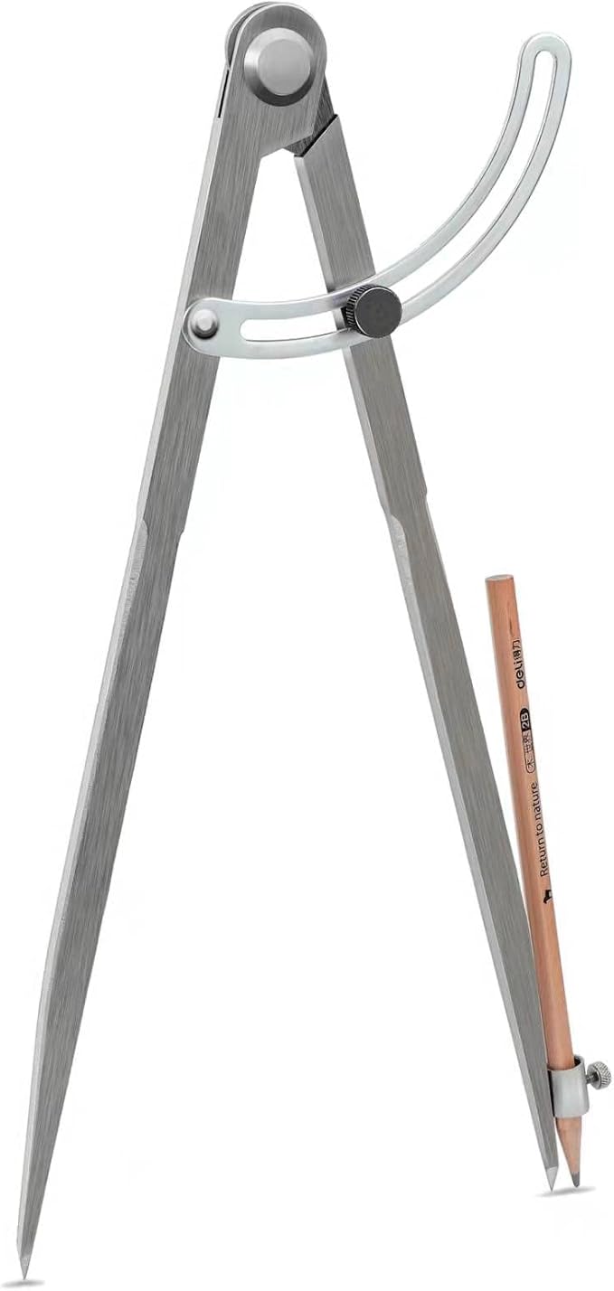 Compass for Woodworking, 8 inch Precision Woodworking Compass with Wing Divider and Pencil Holder, Large Compass for Geometry, Woodworking Compass, Drafting, Drawing Compass