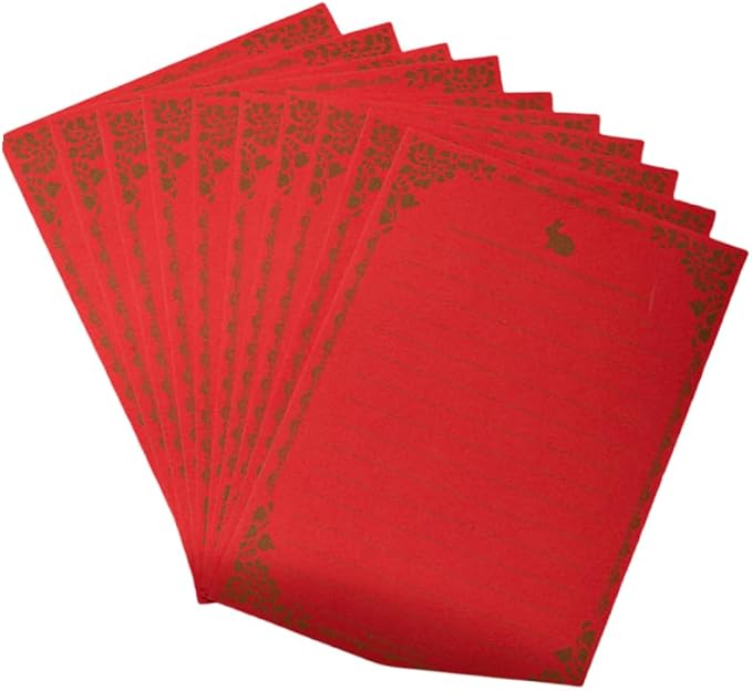 100 Sheets Rabbit Stationery Lined Paper,A5 Stationery Writing Paper with Antique Border Design,Letter Size (Unpunched) Ruled Filler Paper for Writing Letters,Vintage Invites (Red)