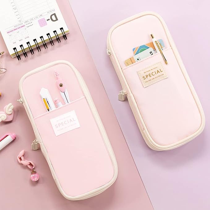 MAMUNU Expandable Pencil case with compartments, Large Capacity Pencil Cases Pencil Bag Pouch Office School, Portable Pencil Case Large School Stationery Organizer, Makeup Cosmetic Bag, Pink