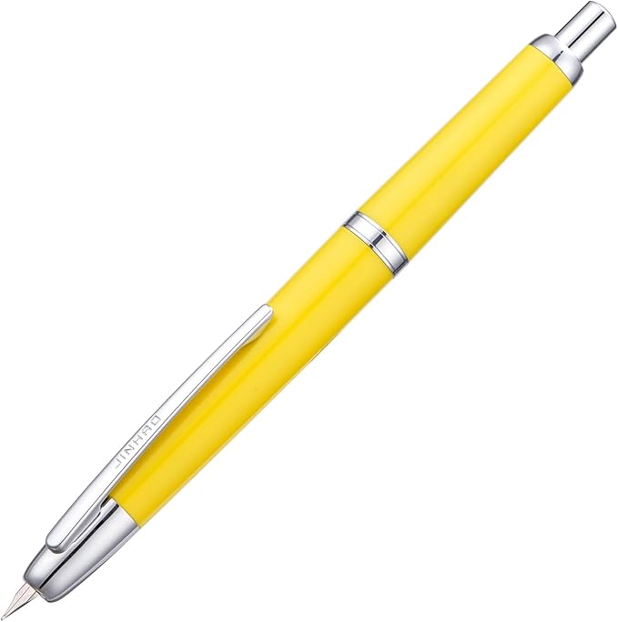 Jinhao 20 Press Fountain Pen, Lemon Yellow Retractable Fine Nib with Ink Converter Set (Silver Clip)