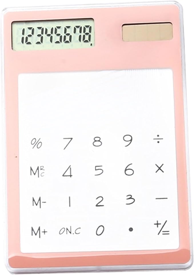 Solar Powered Calculator, Touch Screen 8 Digit LCD Display, Transparent Calculator for Office School Home with Lightweight and Compact Designf Business People and Family Use