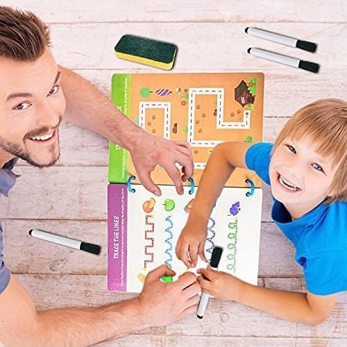 Tiiano Preschool Learning Activities for 3+ Year Olds, Toddler Handwriting Practice Workbook with 4 Dry Erase Markers, Montessori Learning for Ages 3+, Kindergarten Readiness