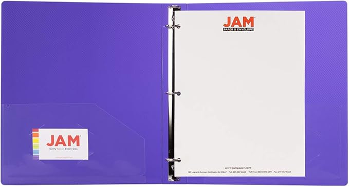 JAM PAPER Plastic 1 inch Binder - Purple 3 Ring Binder - Sold Individually