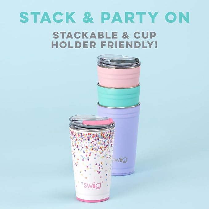 Swig Life 24oz Party Cup, Stackable Insulated Travel Coffee Tumbler with EZ Slider Lid, Cup Holder Friendly, Stainless Steel 24 oz Tumbler, Reusable Coffee Mug (Get Crackin)