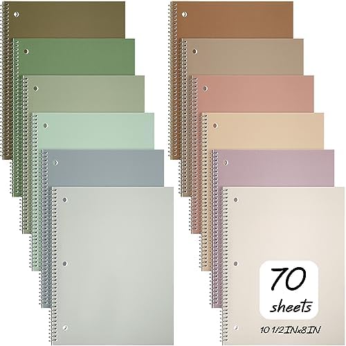 Teling 12 Pcs 1 Subject Spiral Notebook for Work College Ruled 8 x 10 1/2 Inch Spiral Journal Notebook 3 Hole Punched Paper Tear Line 70 Sheets Office School Study Supplies (Pastel Color)