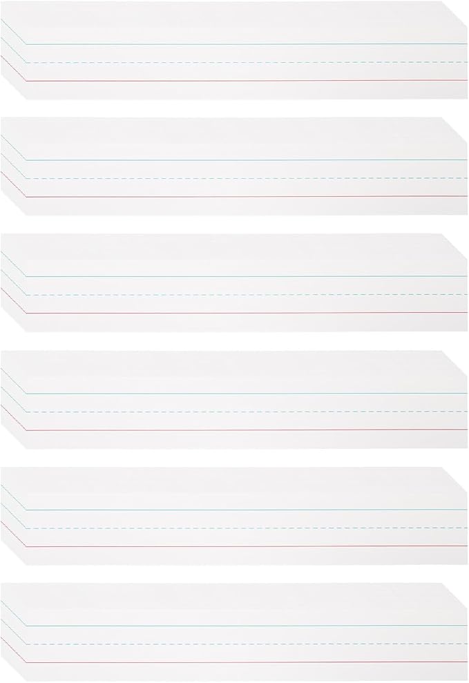 PATIKIL 150 Sheets Dry Erase Sentence Strips, 2" x 12" Reusable Cardstock Blue Red Lined Writing Paper Ruled Sentence Strips for Teachers Classroom Schedule