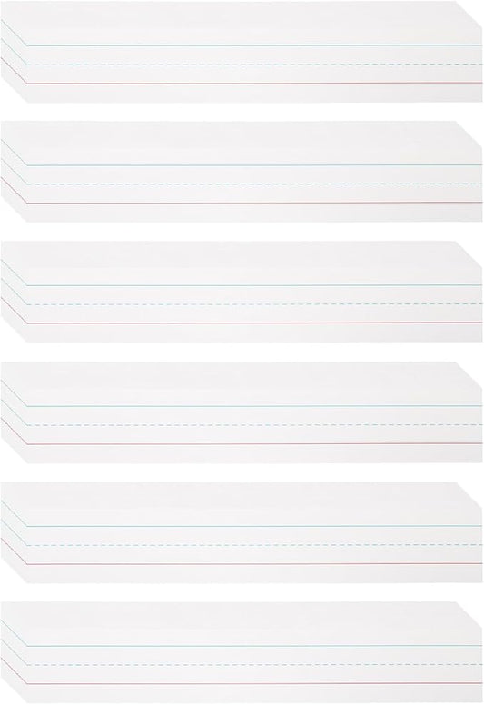 PATIKIL 150 Sheets Dry Erase Sentence Strips, 2" x 12" Reusable Cardstock Blue Red Lined Writing Paper Ruled Sentence Strips for Teachers Classroom Schedule