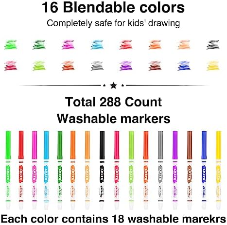 ARLTR Washable Markers Bulk, Bulk Pack of 320 in 16 Vibrant Colors with Super Tip - Perfect for Kids' Classrooms & Teachers