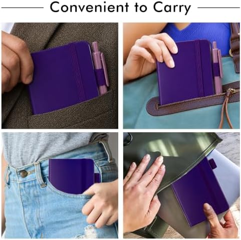 feela 3 Pack Pocket Notebook Journals, Mini Cute Small Journal Notebook Bulk Hardcover College Ruled Notepad with Pen Holder for Office School Supplies, with 3 Black Pens, 3.5”x 5.5”, A6, Purple