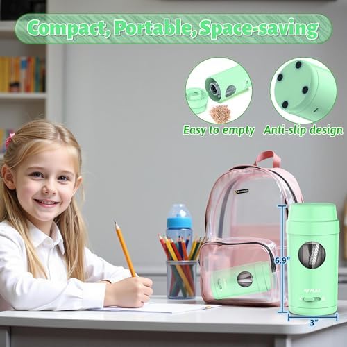 AFMAT Electric Pencil Sharpener, Auto in & Out, Fully Automatic Pencil Sharpener for Colored Pencils, Rechargeable Hands-Free Sharpeners for φ7-8mm Pencils, Good for Classroom/Home PSX8(Light Green)