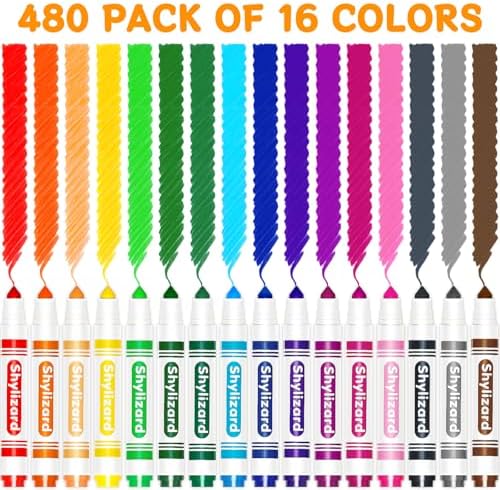 480 Washable Markers Bulk, Broad Line Conical Tip Coloring Marker for Kids
