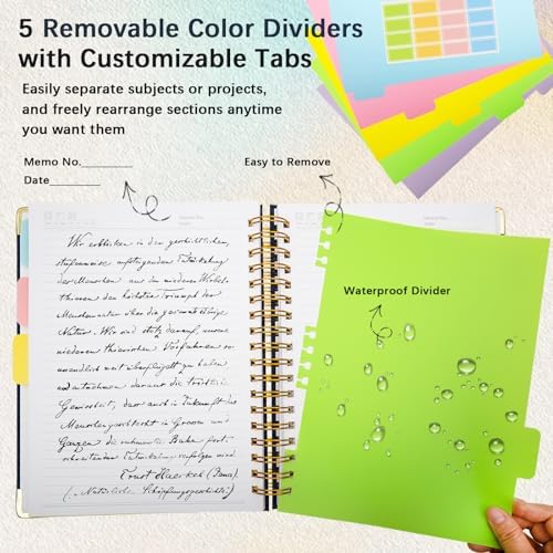 Hardcover Spiral Notebook with Tabs & Dividers, 8"x10" 5 Subject