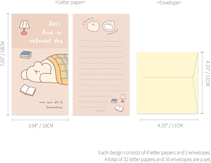 Monolike Story town Afternoon A Mini Letter Paper and Envelopes Set - 8Type, 32 Letter Paper + 16 Envelopes