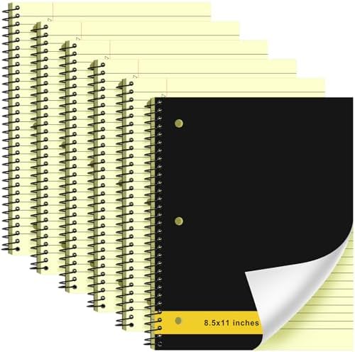 Resurhang 6 Pcs Top Spiral Notebooks,8.5 x 11 Inches,3 Hole Punch,Yellow