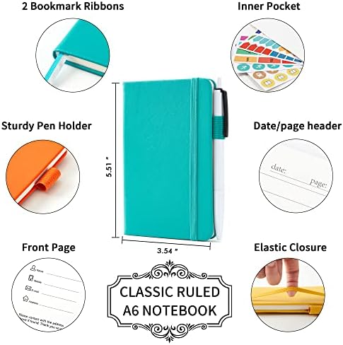 feela Pocket Notebook Journals, Mini Cute Small Hardcover College Ruled Notepad Office School Supplies, with 3 Black Pens, 3.5”x 5.5”, 3 Pack, A6, Solid Colors, Yellow, Orange, Emerald