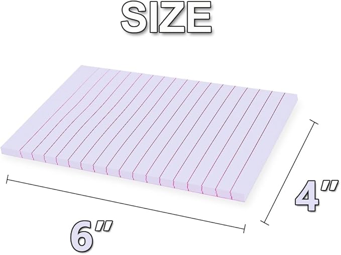 (12 Pack) Lined Sticky Notes 4x6 in,Light Purple Large Notepads with Lines,Ruled Stickies Super Sticking Power,Office School Memo Note Pads,Post on Windows Doors,Recyclable,Easy to Write on