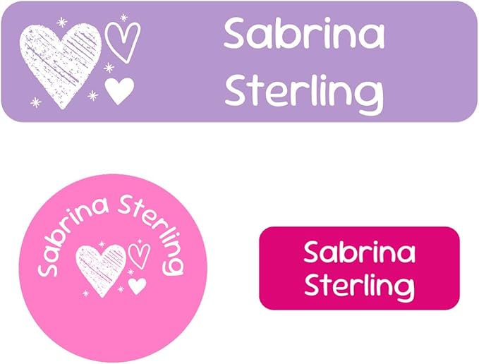 Name Bubbles - Kids Custom Name Labels for Daycare, School, Camp (144 Labels) - Personalized Waterproof Name Stickers for Clothes Tags, Lunch Boxes, Water Bottles, & School Supplies (Doodle Hearts)