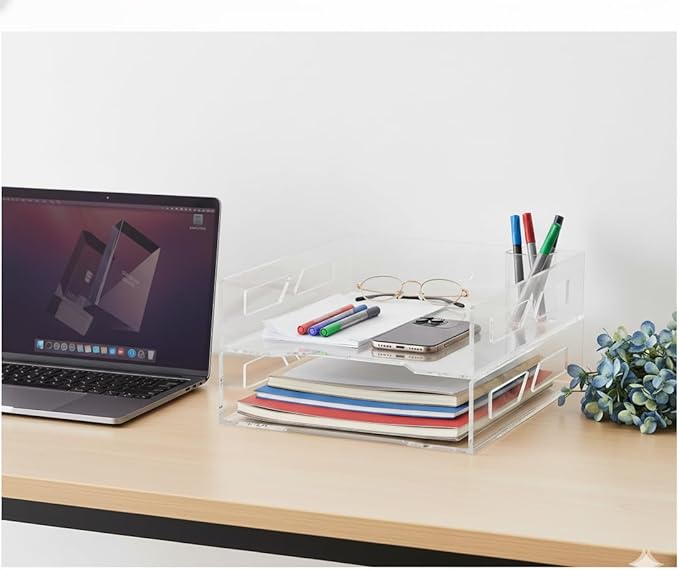 Acrylic Letter Tray Two-Tier A4 Size, Clear Stackable Paper Trays, File Paper Holder, Desktop File Organizer, Stackable Document Organizer, Workspace Letter Tray